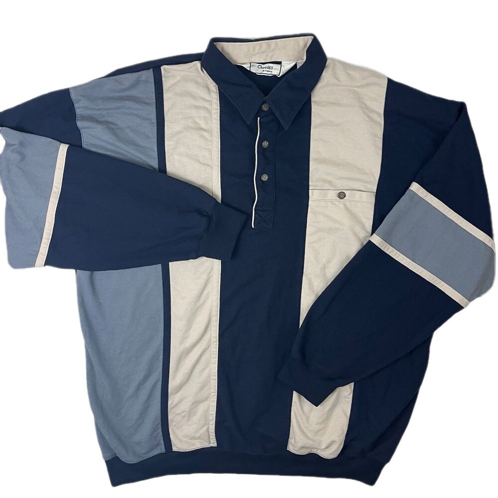 Vtg Classics by Palmland 90’s Men’s 2XLT Navy Beige Colorblock Polo Pullover